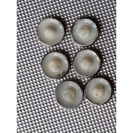 6 Vintage Czech White Glass Buttons with Silver Fancy Trim 7/8ths inch - unused