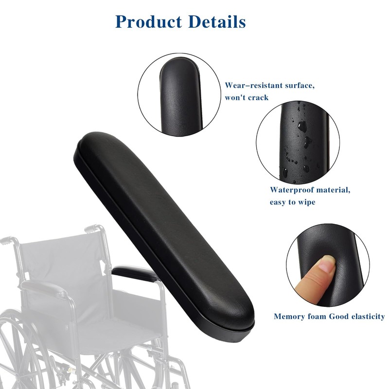 Full-Length Cushioned Armrest Black 10-1/4 "Long Wheelchair and Transport Chair