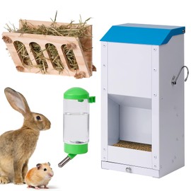KHEARPSL Large Metal Rabbit Feeder for Cage, 6lbs Guinea Pigs Automatic Food Dispenser Outdoor Bunny Pet Feeder Automatic Small Animal Feeder with Hay feeders and Water Bottle for Guinea Pig Chick