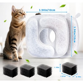 Lemonfilter Cat Water Fountain Filter, 8 Pack Cat Water Dispenser Replacement Filters with Sponges Kit, 3-Stage Filtration Filter for 67 oz, 95 oz, 135 oz Automatic Pet Fountain
