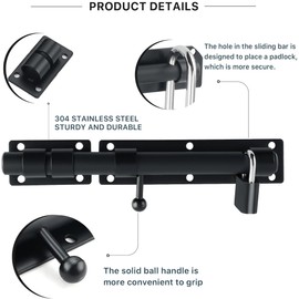 SAYAYO Door Bolt Bolt with Padlock Stainless Steel Bolt Lock Black Lockable Latch for Gate, Window, Fence