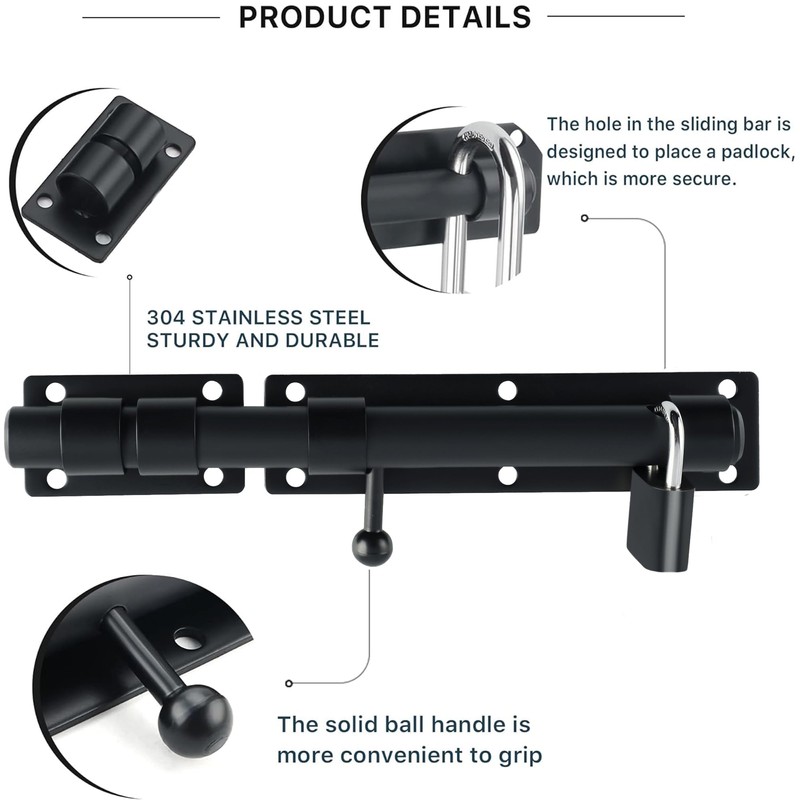 SAYAYO Door Bolt Bolt with Padlock Stainless Steel Bolt Lock