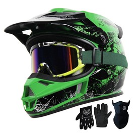 Loyoriwy DOT Approved Kids ATV Helmet with Visor Electric Dirt Bike for Kids 8-14 Lightweight Multi Sport Motorcycle Helmet for Boys Girls Youth BMX, Motocross,Dirt Bike Helmet (Green, L)