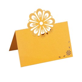 Table Card for Wedding Bride Shower Dinner, Reception, Banquet, Buffet Food, Seating Place Cards for Tables, Scored for Easy Folding, Hollow Flower Design, 50 Pack (Gold)