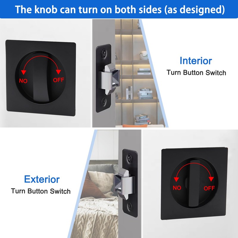 Dontay Pocket Door Passage Latches Lock,Flush Double Sided Rotation,Privacy (Bed/Bath)