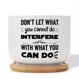 DecStic Don't Let What You Cannot Do Interfere with What You Can Do Ceramic Planter Bible Verse Pots for Plants with Drainage Holes and Saucers Pot for Home Desktop Office Windowsill