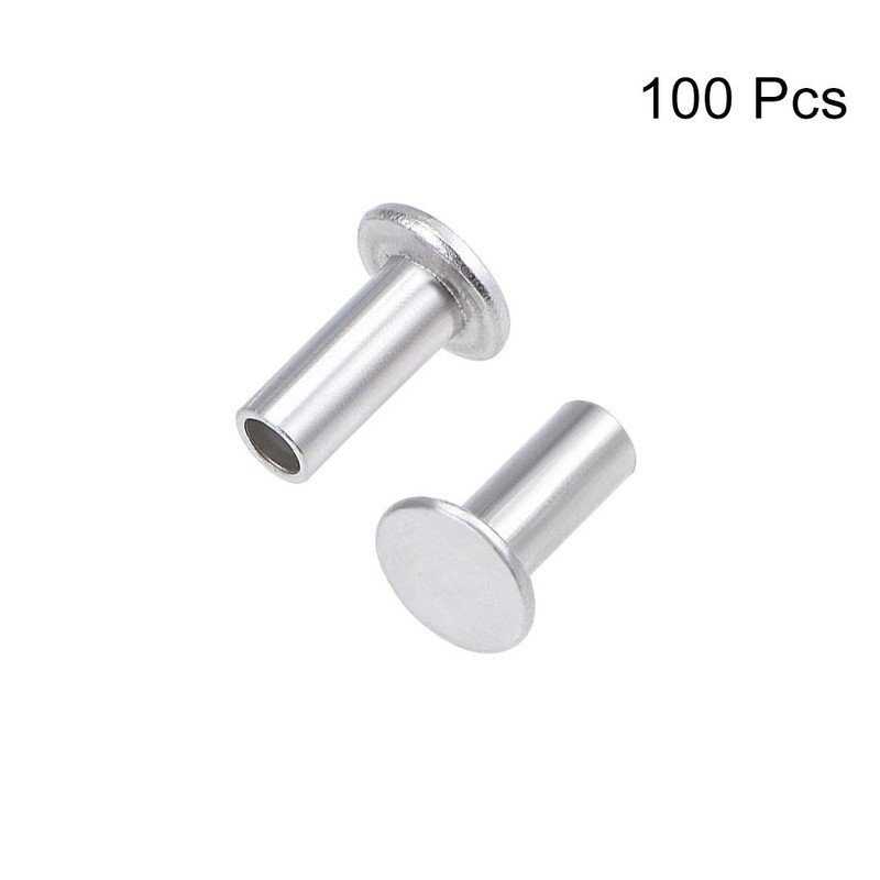 sourcing map Aluminium Flat Head Half Tube Rivets Silver M3