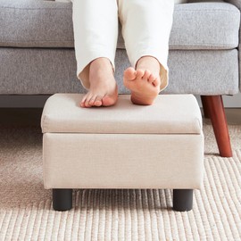 BAKSEA Small Foot Stool Under Desk Foot Stools Ottoman Footstool Foot Stools Small Footstools Foot Stool for Living Room Foot Rest 15" W x 12" D x 9.5" H Linen Beige