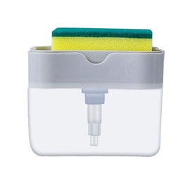 Liquid Soap Dispenser Set 2-in-1 Foaming Chrome Plastic Hand Pump Dispenser with Sponge Caddy Organizer Holder for Kitchen Sink Tidy (Light Gray)