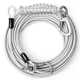VST Heavy Duty Dog Tie Out Cable 20FT-600LBS Break Strength,Dog Leads with Spring and Swivel Hook,Longe Pour Chien,Dog Chain Leash Cable for Yard Outdoor,Camping,Dog Tether for Small Medium Dog