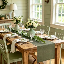 yuboo Olive Green Table Runner 72 Inches Long, Summer Checked Dining Table Runner, Boho Dresser Runners Cover Top for Bedroom, Coffee Table, Entryway, Rustic Farmhouse Gingham Table Decor