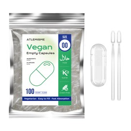 ATLEMISME Empty Vegan Capsules Size 00 - Vegan Capsules Empty (100 Count) Empty Capsules DIY Vegetable Capsule Filling - Veggie Capsules Empty Caps with 2 Micro Lab Spoons for Capsule Filling