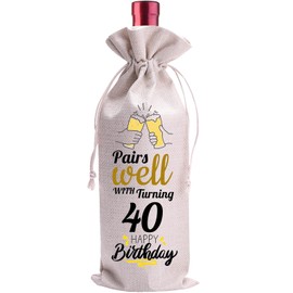 40th Birthday Gifts Linen Wine Bag - 40 Years Old Anniversary Milestone Keepsake Ideas for Darling Dad Brother Friends - Wine Not Included (40th)