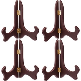 Tatuo 4 Packs 5 Inch Wooden Display Stand Decorative Plate Stands for Display Picture Frame Holder Easels(Red)