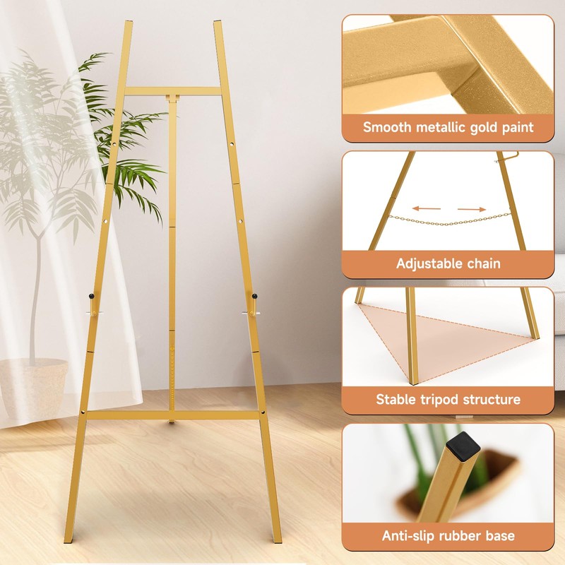 Gold Easel Stand for Sign, Heavy Duty Metal Display Easel