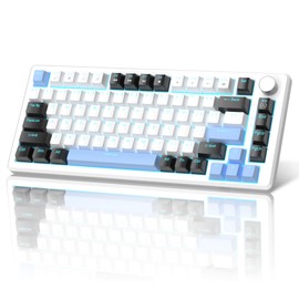 MageGee 75% Mechanical Gaming Keyboard, Compact Blue Backlit Wired Gaming Keyboards with Brown Switches, EVA Foam, Knob Control, STAR75 Portable NKRO PC Gaming Keyboard - White & Blue