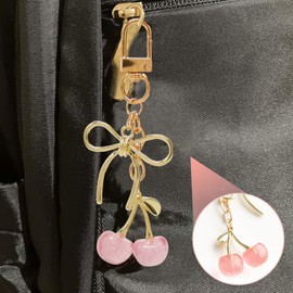 Kirsche Keyring, Charming Bag Charms, Bow Keyring for Car Keys, Bag Accessory, Gift for Mother's Day, Birthday, Valentine's Wallet Accessory