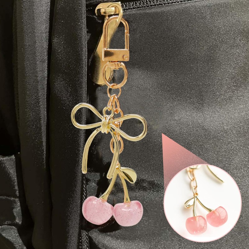 Kirsche Keyring, Charming Bag Charms, Bow Keyring for Car Keys,