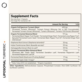 Codeage Organic Turmeric Supplement - 95% Curcumin Extract Pills - Liposomal Fermented Botanical Blend Black Pepper, Ashwagandha, Ginger, Stephania, Boswelia, Cumin, Digestive Bitters - 90 Capsules