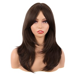 MapofBeauty 20 Inches / 50 cm Length Layered with Fringe Straight Synthetic Fibre Shoulder Long Hair Fibres for Daily Wig (Brown)