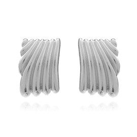 XYAYOU Minimalist Alloy Chunky Striped Rectangle Geometric Square Statement Stud Earrings for Women Jewelry (sliver)