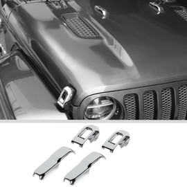 JWWY Hood Latches Decor Hood Hinge Cover Trim Compatible with 2018-2023+ Jeep Wrangler JL JLU Sports Sahara Freedom Rubicon Unlimited Gladiator JT 2-Door & 4-Door 4pcs Chrome