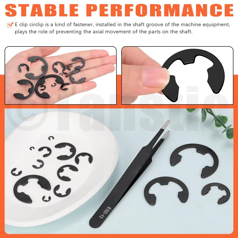 Tanstic 210Pcs 14 Sizes E-Clip External Retaining Ring Assortment Steel