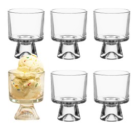 Opexscal 8oz Glass Trifle Bowl Set of 6, Serving Bowl with Stand for Fruit Dessert Salad, Small Clear Dessert Cups for Pudding Parfait Sundae