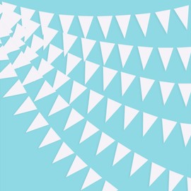 40 Ft Triangle Flags Banner Double Sided Pearly White Paper Pennant Bunting Garland for Wedding Baby Bridal Shower Birthday Bachelorette Engagement Anniversary Hen Party Christmas Decoration Supplies