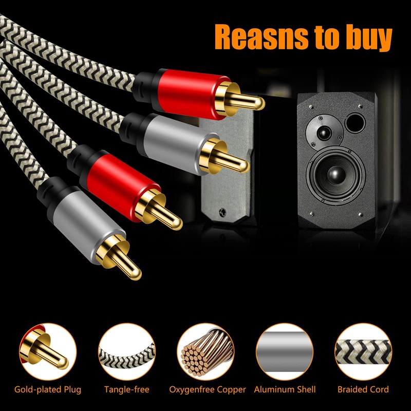 2RCA to 2RCA Cable 50ft, Hanprmee Gold-Plated [Copper Shell] [Heavy