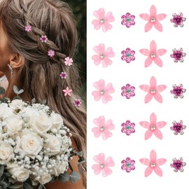 YISSION Mini Rhinestone Hair Pins - 20Pcs Decorative Wedding Bridal Accessories with 4 Flower Patterns for Girls and Women