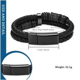 constantlife Viking Thor's Hammer Cremation Bracelet for Ashes for Men Braided Leather Wristband Cuff Bangle Memorial Urn Jewelry Funeral Keepsake Gift (Celtic Beads-Black, 24cm)