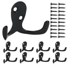 Aynoo 10 Pack Coat Hooks, Metal Wall Hooks Hardware, Heavy Duty Double Prong Wall Mounted,Black