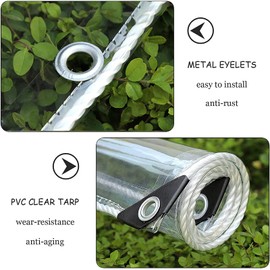 Clear Tarp with Grommet, 5x7ft Heavy Duty Waterproof PVC Transparent Tarpaulin Poly Clear Vinyl Tarp Cover,14Mil Clear Awning Canopy Patio Enclosure,for Home Garden Outdoor