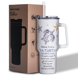 ARCQUESE Gome 40 oz Sea Turtle Tumbler with Handle - Insulated Stainless Steel Ocean-Themed Cup with Lid and Straw - Keeps Drinks Cold and Hot,Birthday Gifts for Women - Hand Wash Only