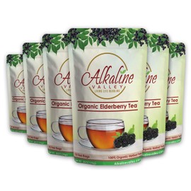 Elderberry Tea Organic - 15 Unbleached/Chemical-Free Elderberry Tea Bags - Pack of 6 - Caffeine-Free, No GMO, 100% Alkaline