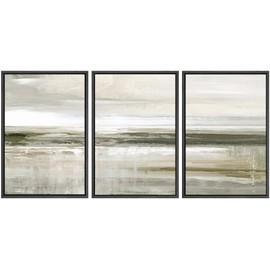 SIGNWIN Framed Canvas Print Wall Art Set Pastel Brown Country Field Landscape Nature Wilderness Illustrations Modern Art Decorative Scenic Rustic for Living Room, Bedroom, Office - 24"x36"x3 Black
