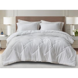 Chezmoi Collection Hugo 3-Piece Jacquard Comforter Set Oversized King Size, White Textured Woven Lightweight Thin Comforter Summer Bedding (1 Comforter 118x96 inches, 2 Shams)