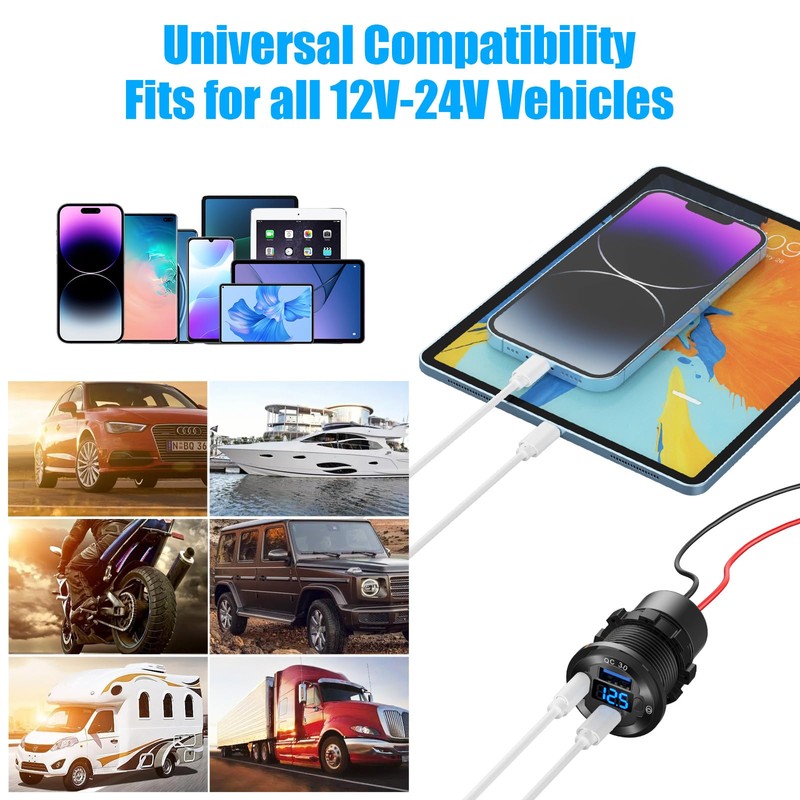 2 Pack 12V USB Outlet 3 Port Car Charger Socket,