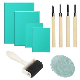 Sctmda Green Lino Print Set of 10 A4 A5 A6 Linoleum Plates Lino Printing Set Soft Rubber Lino Printing Plate Linocut Plates Stamp Rubber Linocut for Print Graphics Crafts DIY