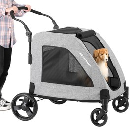 EchoSmile XL Extra Large Dog Stroller - Adjustable Handles,Lightweight Folding Pet Stroller,All-Terrain 4 Wheel for 2 Medium Dogs,Dual Entry Safety Dog Stroller,Capacity 160 lbs,Gray