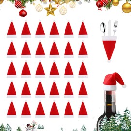 YEESON Mini Christmas Hat,30 Pieces Mini Christmas Cutlery Holder, 6x12cm Santa Claus Hat Cutlery Holder for Table Decoration,Decorate Various Christmas Props