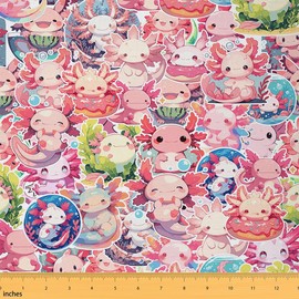 Cute Axolotl Fabric by The Yard 1 Yard Kids Cartoon Salamander for Home DIY Project Boys Girls Teens Kawaii Ocean Sealife Upholstery Fabric for Chairs Soft Microfiber Reptile Animal Room Decor
