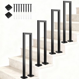 Zwinz 2 Pack U-Shaped Handrail 37''H, Durable Wrought Iron Stair Railing