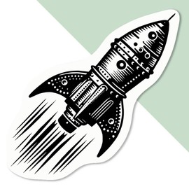 4 x Klein 50mm 'Retro-Raketenschiff' Permanente Aufkleber (DW00120004)