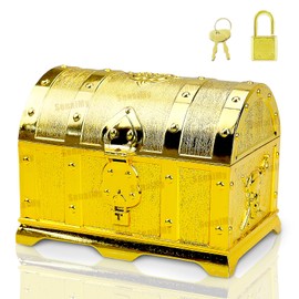 SenaiMy Pirate Treasure Chest, Treasure Chest Child Birthday, Gold Pirate Chest, Multifunction Adventurous Treasure Box, Pirate Treasure Box for Storage, Decorating, Gift, Plastic, 14 * 9.4 * 9.5cm