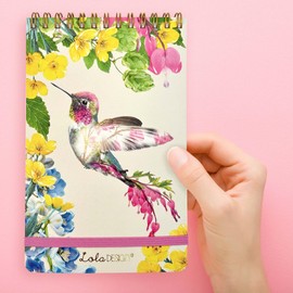Lola Design - Top Spiral Notepad with Elastic Closure, Hummingbird Design - Perfect for Jotting Down Notes, Shopping Lists, Reminders - 185x120x10mm, 150 Tear-off Pages