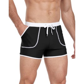Husmeu Men's Swimming Trunks Short Sport Boxer Quick Dry Beach Swim Trunks with Elastic Waistband and Two Big Pocket Black S