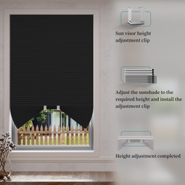 Myshade Arch Window Shades Half Circle Blackout Cellular Shades Cordless No Drill Blinds for Windows Half Moon Honeycomb Fabric No Tools Room Darkening Shades Easy Install (Black 36" X 72")
