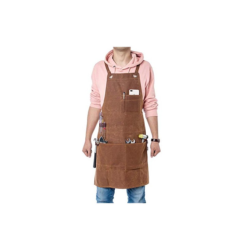 Tool Apron for Carpenters, Heavy Duty Work Apron, Waterproof Waxed